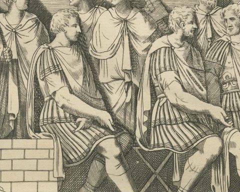 Roman Camp Towers, Huts and Officers on a Tribunal, Trajan's Column, 1722, close-up 2