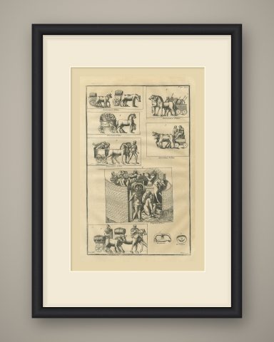 Roman Ox Carts and Baggage Wagons from the Columns, 1722, shown framed