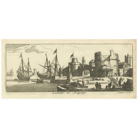 Port Scene at Ladimiti in the Aegean Archipelago with Fortifications, ca. 1680