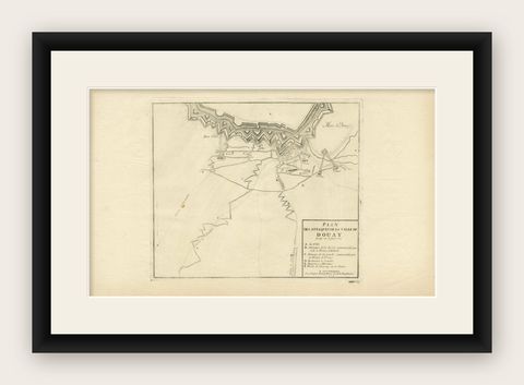 Attack Plan of Douay Fortress, France, 1710 Siege, Brussels c.1720 Map, shown framed