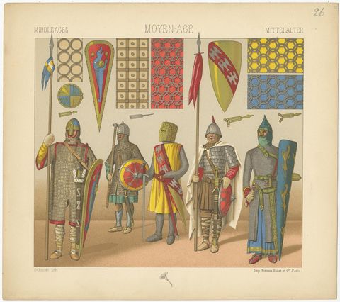 Antique Print of Knights with Middle Ages Armament, circa 1880, view 2