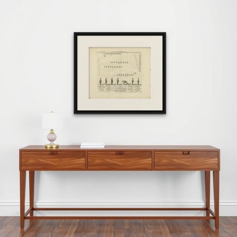 Antique Military Print of Infantry Warfare and Infantry Training, 1773, shown framed on a wall