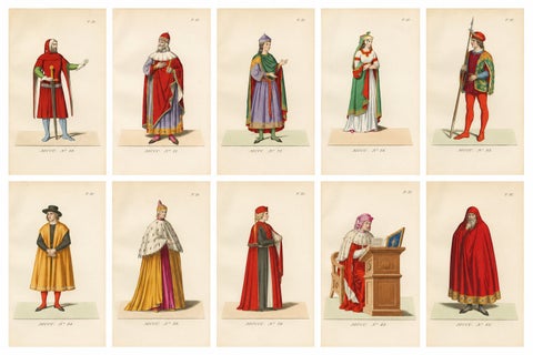 Medieval Knights, Clergy & Nobles, Set of 10 Costume Prints, 1845