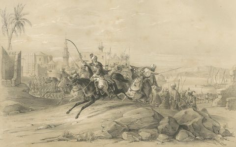 Antique Egyptian Cavalry Battle Scene from Maximilian in Bavaria, 1846, close-up 2