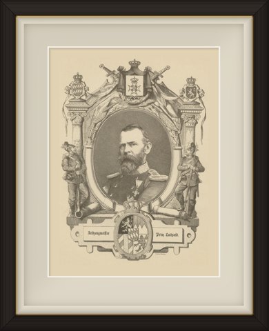 Feldzeugmeister Prince Luitpold of Bavaria, Wood Engraving, Munich, circa 1870, shown framed