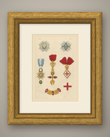 Orders of Spain, Golden Fleece and Charles III Insignia, Plate XXV, 1844, shown framed
