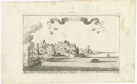 Milazzo (Melazzo), Sicily, Siege of 1718, Antique Engraving, circa 1720, view 2