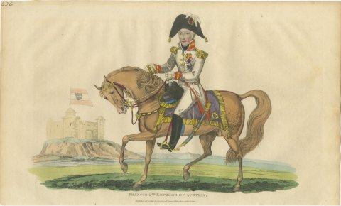 Emperor Francis II of Austria Riding Before a Hilltop Castle, Hand Colored, 1815, view 2