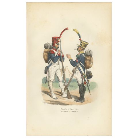 Infanterie de Ligne 1808, Grenadier and Voltigeur, Napoleonic Print, 1843