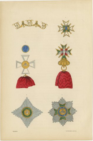 Saxe Weimar, Order of the White Falcon, Plate LXXVII, Wood Engraving, 1844, view 2