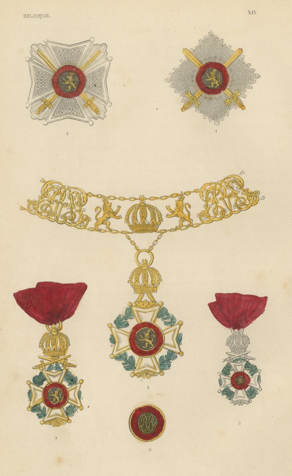 Orders of Belgium, Order of Leopold Stars, Badges and Collar, Plate XIV, 1844