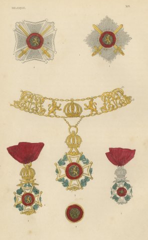 Orders of Belgium, Order of Leopold Stars, Badges and Collar, Plate XIV, 1844