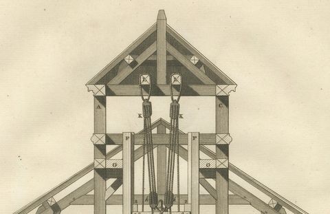 Eighteenth-Century Engraving of a Cannon-Boring Machine from Fonte des Canons, close-up 2