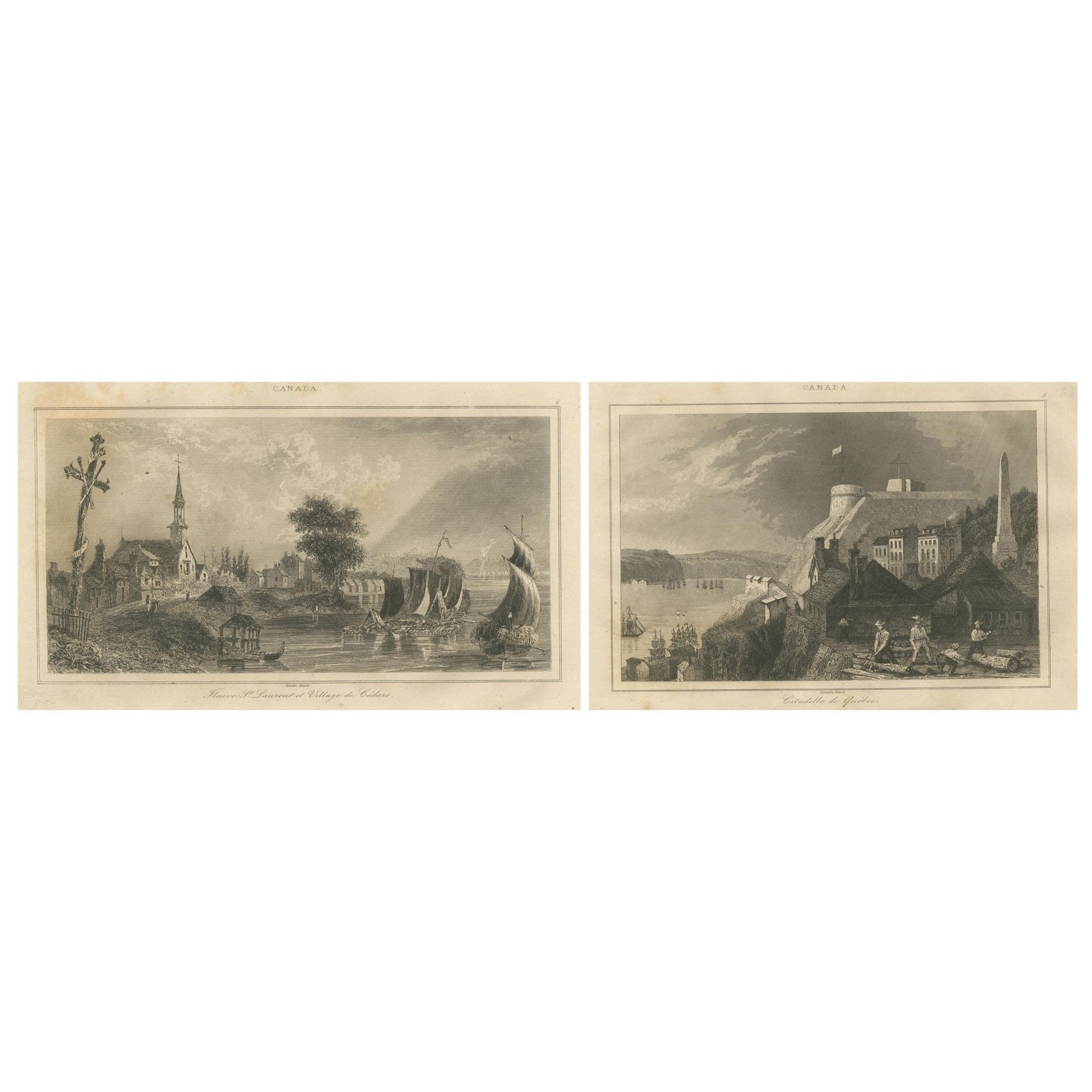 Village of Cedars and Quebec Citadel, Pair of 19th Century Canadian Views
