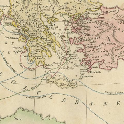 Antique Trojan War Map, Bellum Trojanum Mediterranean, Wilkinson 1815, close-up 4