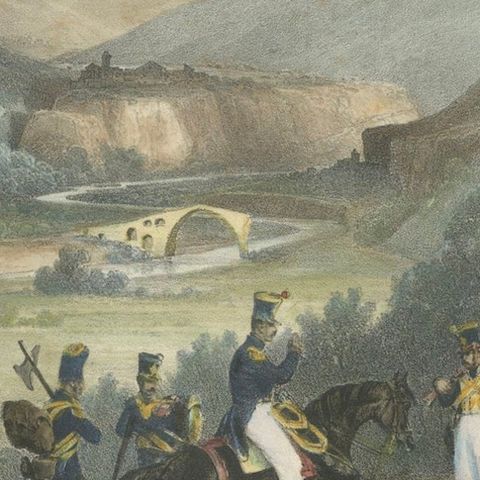 French Troops at the Fluvia Valley, Castellfollit, Napoleonic Wars Lithograph, close-up 4