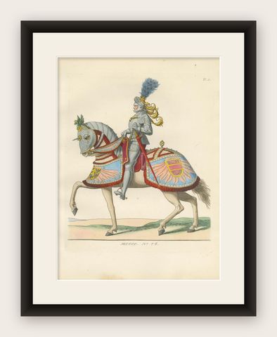 Armored Emperor Maximilian on Horseback in Ornate Renaissance Parade Dress. 1845, shown framed