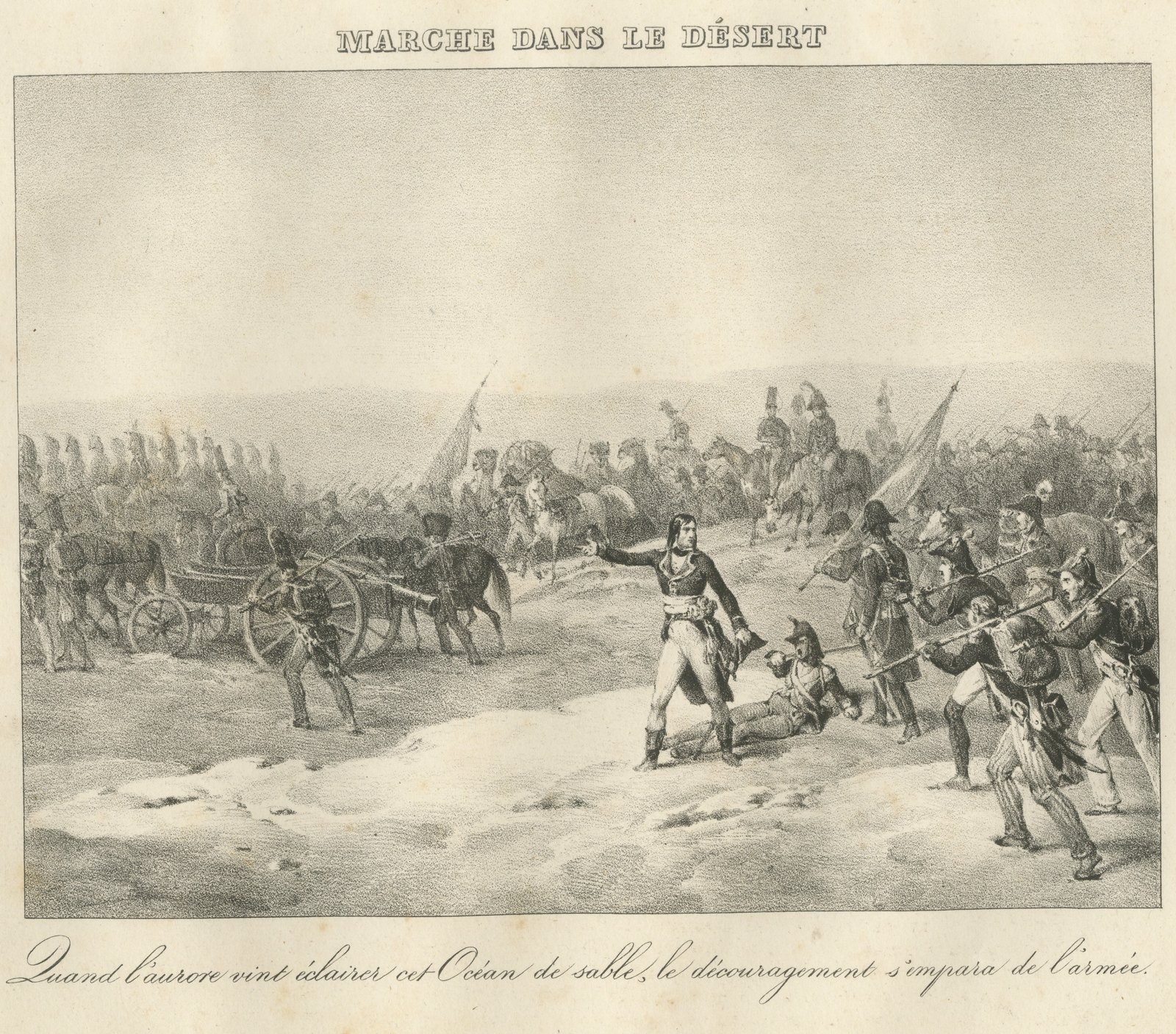 March in the Desert, Egypt, an Ocean of Sand, Antique Madou Lithograph, 1827