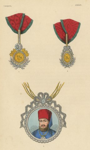 Orders of Turkey, Jeweled Badges and Portrait Medallion, Plate LXXXIV, 1844