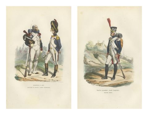 Napoleonic Imperial Guard Grenadiers, Officer and Soldier, French Prints, 1843, view 4