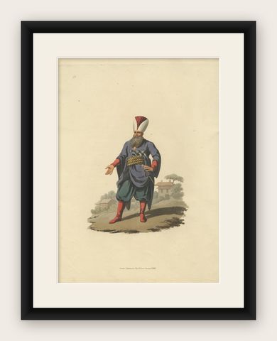 Antique Print of Police Officer, Hand-Colored Aquatint, 1818, Folio, shown framed