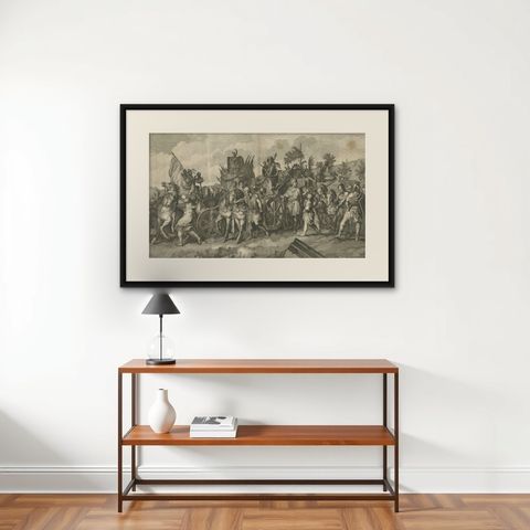 Military Procession with Spoils of War After Gerard de Lairesse Rossetti, ca1700, shown framed on a wall