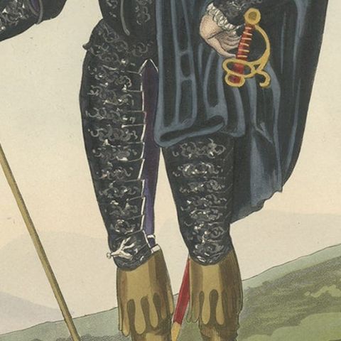 Old Print of Genoese Armour of Genoese Crossbowmen, 1842, close-up 3