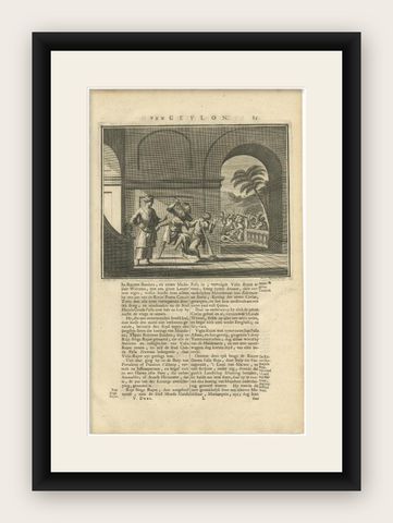 Antique Print of a Battle in Vidia Rajoe in India, 1726, shown framed