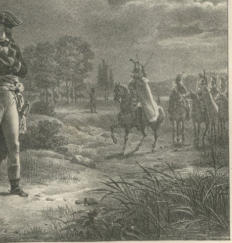 The Night Round, Napoleon Visits the Sentries, Antique Madou Lithograph, 1827, close-up 2