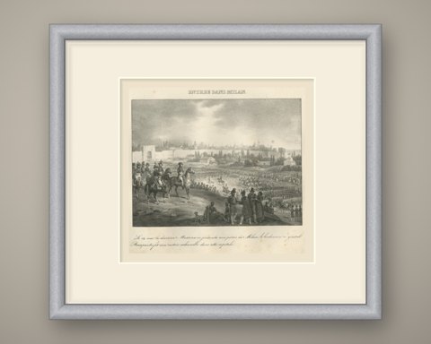 Napoleon's Entry into Milan, Massena's Division, Antique Madou Lithograph, 1827, shown framed