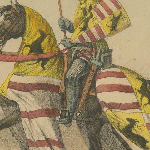 Spanish Cavalry Lithograph by José Villegas: Medieval Knights, 1861, close-up 1