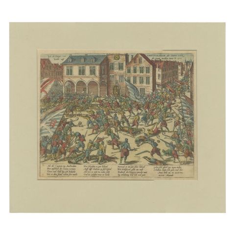 Antique Print of the Battle with Troops of William of Orange in Amsterdam