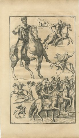 Roman Equestrian Statue and Cavalry Reliefs, Montfaucon Engraving, 1722, view 2