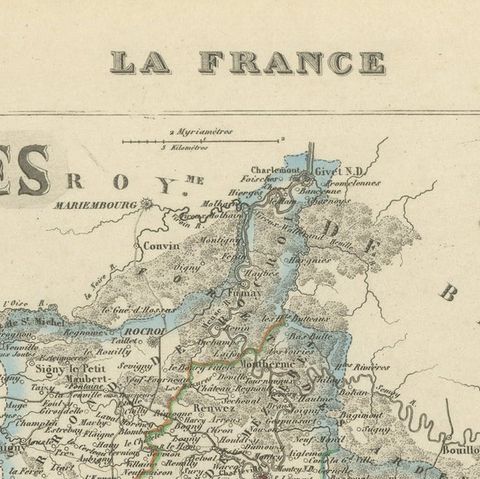 Map of Ardennes France with Sedan and Military History by Vuillemin, c.1850, close-up 3