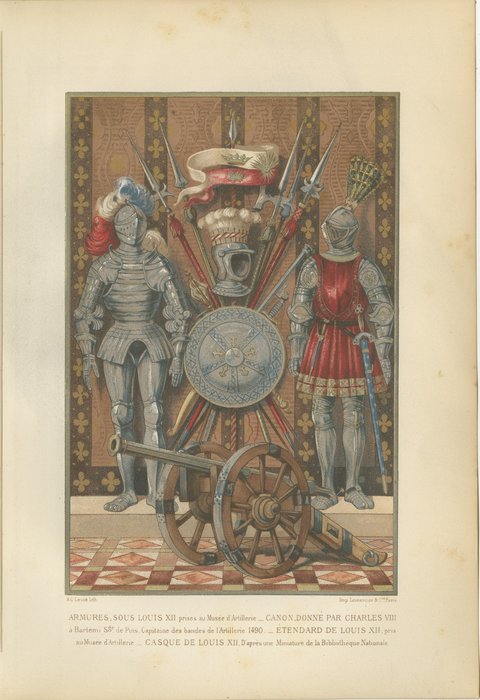Renaissance Medals and Armor, Pair of Antique French Chromolithographs, 1882, view 5