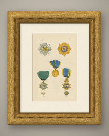Saxony, Rue Crown and Military Order of Saint Henry, Plate LXXIII, 1844, shown framed