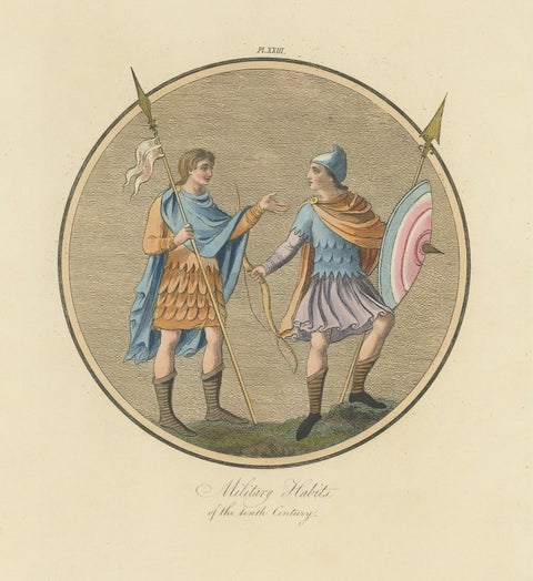 Antique Print of English Military Costumes of the 10th Century by Strutt, 1862, view 3