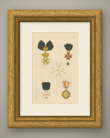 Papal States, White Crosses and Papal Decorations, Plate XXIX, 1844, shown framed
