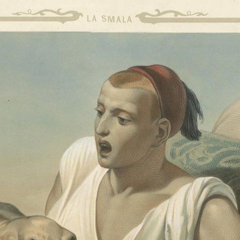 Print of a Bedouin with a Camel during the Battle of the Smala, circa 1845, close-up 1