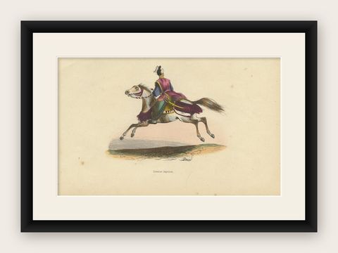 Antique Print of a Japanese Cavalry by Wahlen '1843', shown framed