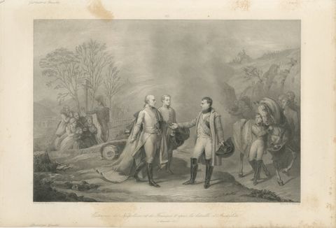 Napoleon and Francis II after Austerlitz, Antique French Engraving, circa 1840, view 2
