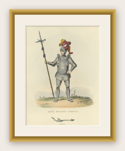 Antique Print of Long-Bellied Armour, 1842, shown framed