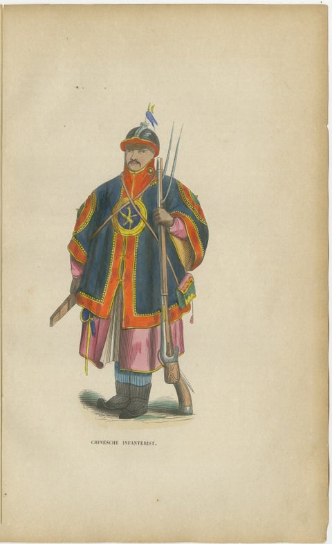 Chinese Infantry Soldier Costume Print, Hand-Colored Military Plate, 1854, view 2