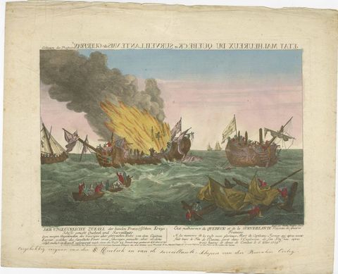 Rare Engraving of a Famous Battle Near Ushant Between the French and British, view 2