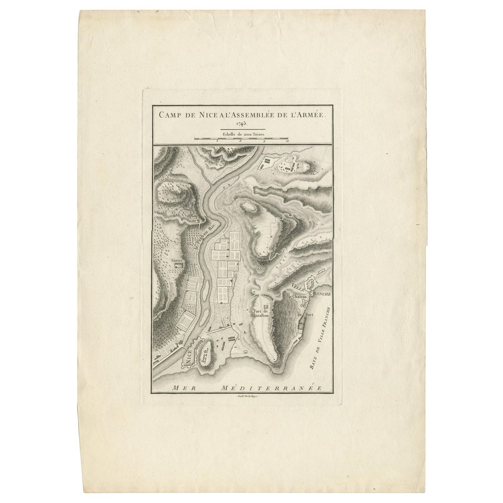 Antique Print of a Military Camp Near Nice by De la Haye, circa 1750
