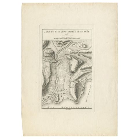 Antique Print of a Military Camp Near Nice by De la Haye, circa 1750