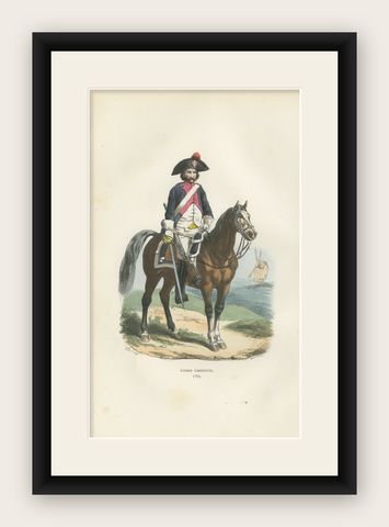 French Heavy Cavalry 1795, Napoleonic Military Uniform Print, 1843, shown framed