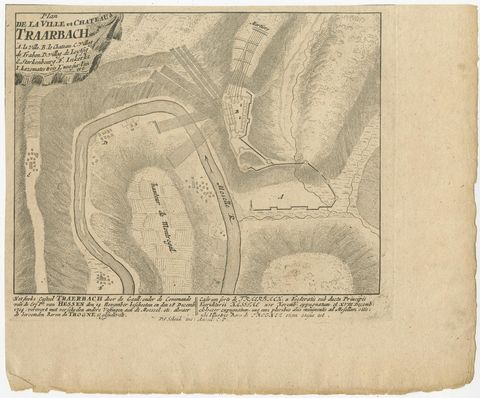 Old Engraving of the Trarbach Battle in Rhineland-Palatinate, Germany, c.1710, view 2