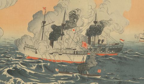 Battle of Port Arthur, Russo-Japanese War Woodblock Triptych, 1904, close-up 1