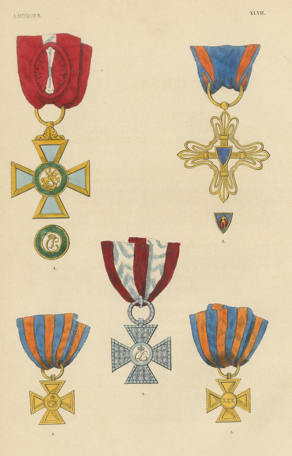 Orders of Lucca, Military Merit Cross and Service Crosses, Plate XLVII, 1844